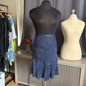 Diane Von Furstenberg DVF Polka Dotted Silk A Line Ruffled Skirt Size 6 Navy